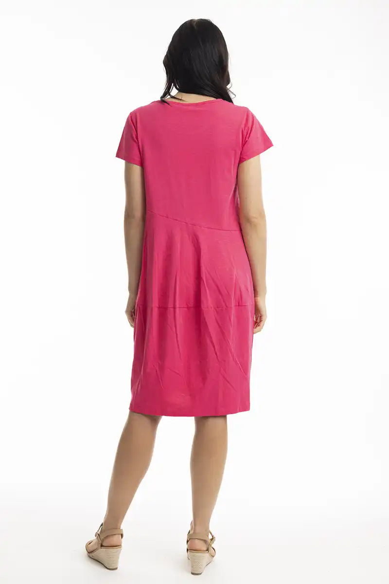 Orientique Essentials Knit Bubble Dress in Hot Pink back view