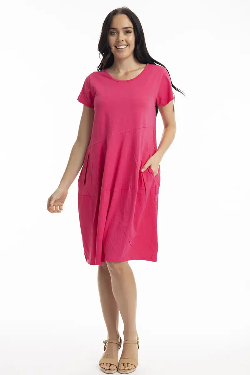 Orientique Essentials Knit Bubble Dress in Hot Pink