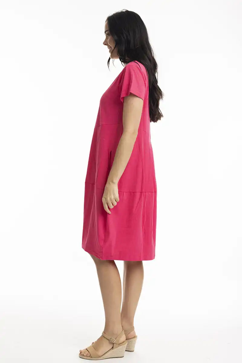Orientique Essentials Knit Bubble Dress in Hot Pink side view