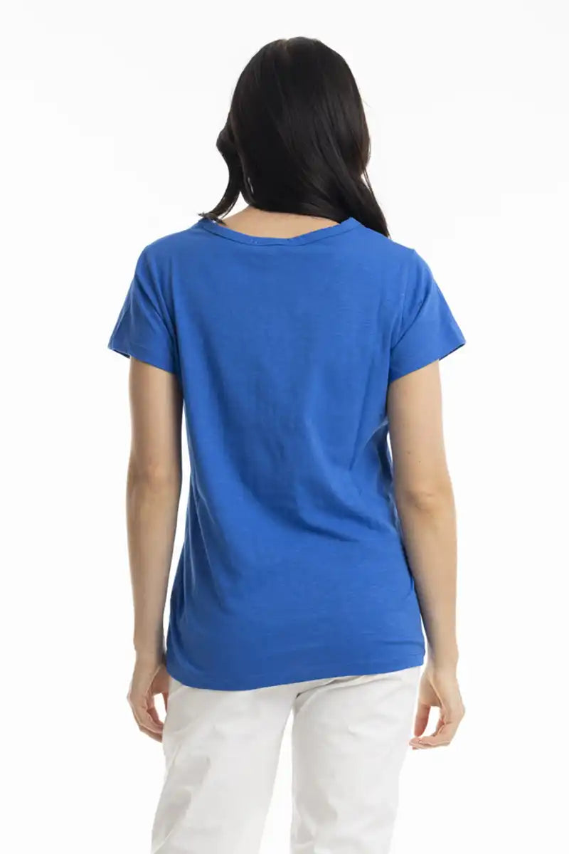 Orientique Essentials V Neck Knit T-shirt in Electric Blue back view