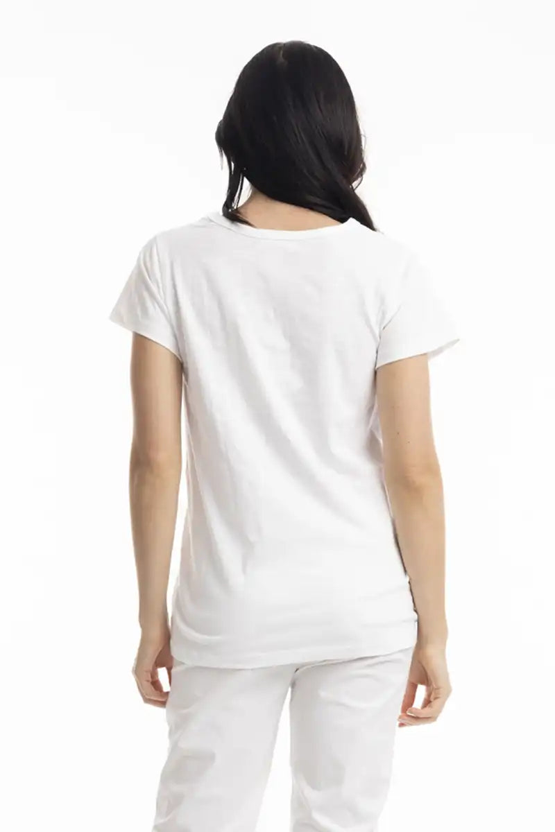 Orientique Essentials V Neck Knit T-shirt in White back view