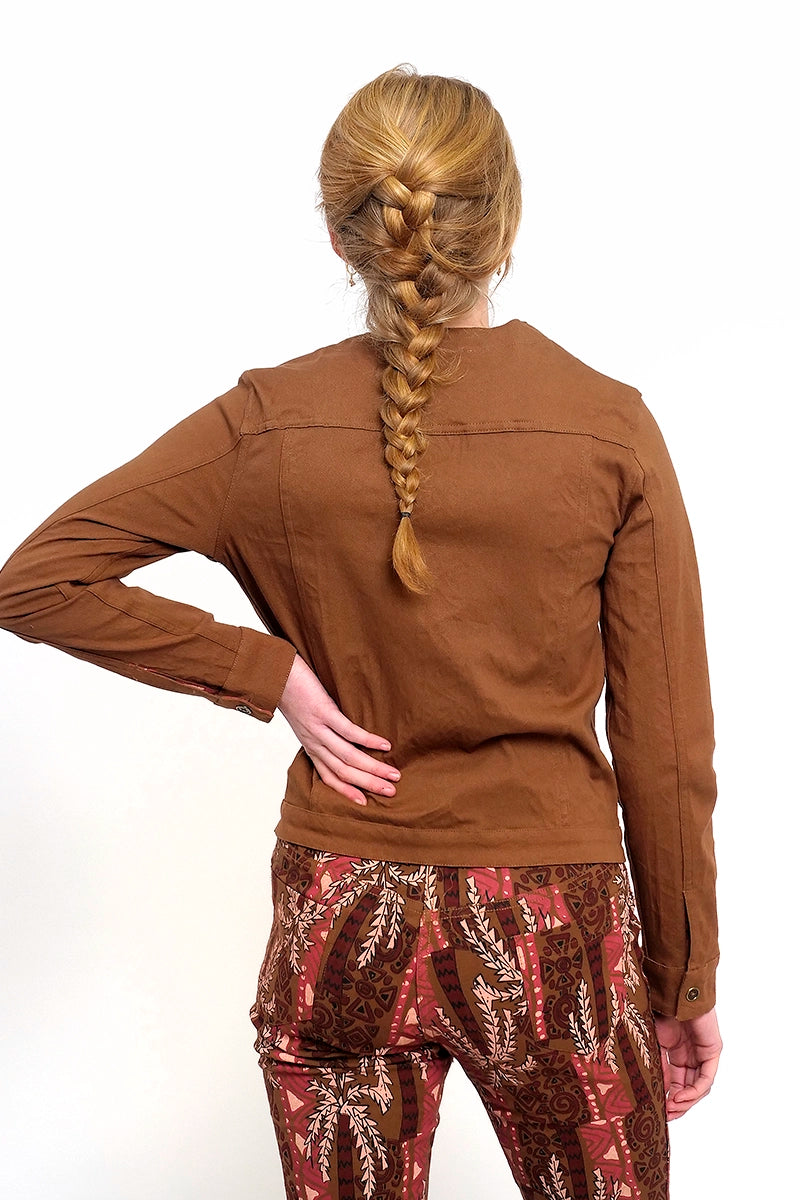 Orientique Reversible Drill Jacket in Taupe back view