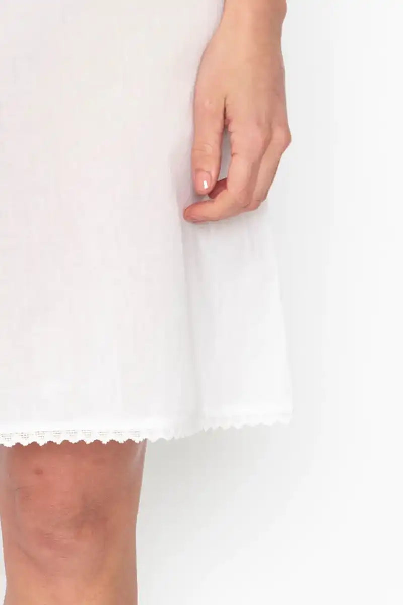 Orientique Long Slip in White hem detail