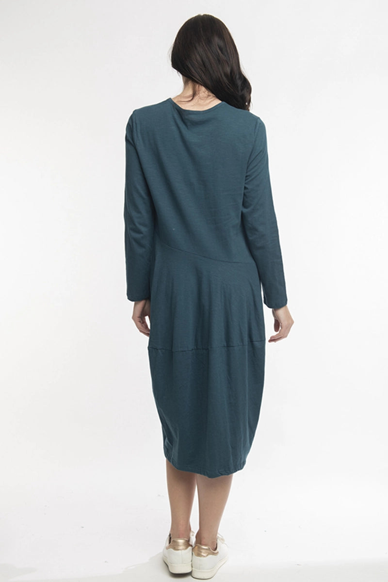 Orientique Essential Knit Panel Bubble Dress in Mediterranean back view