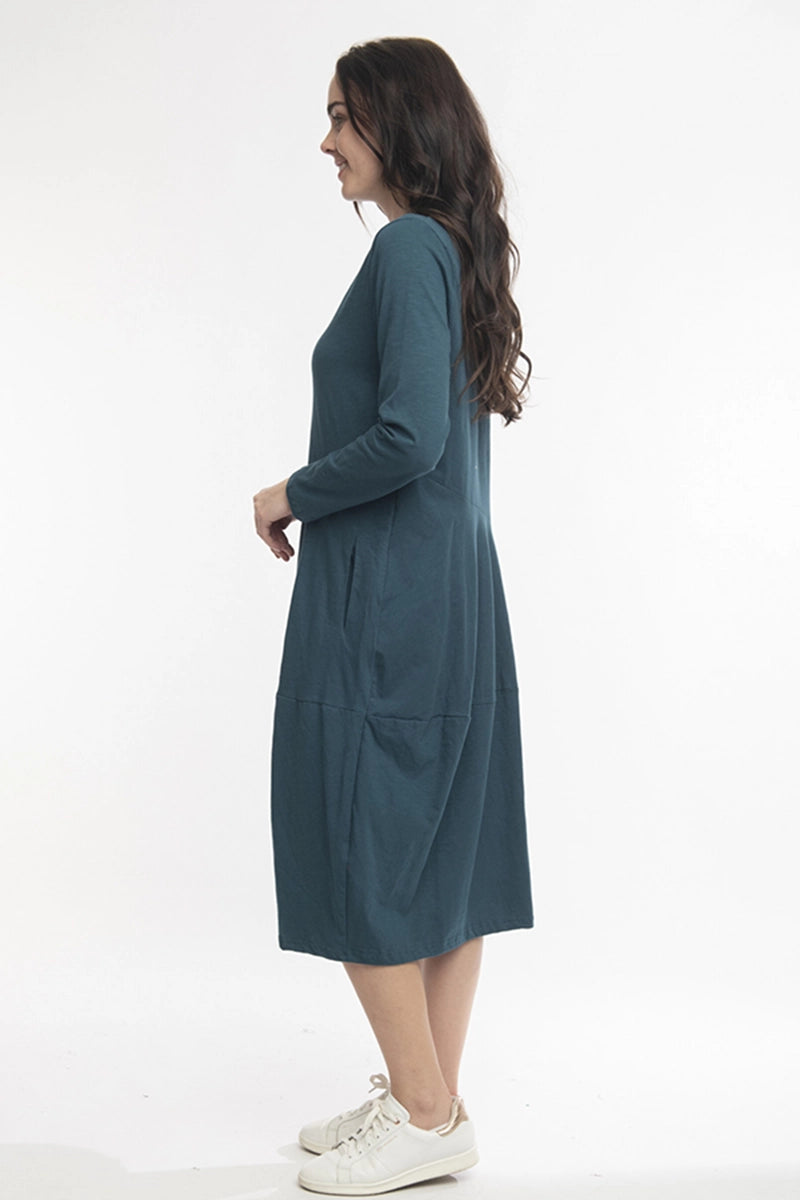 Orientique Essential Knit Panel Bubble Dress in Mediterranean side view