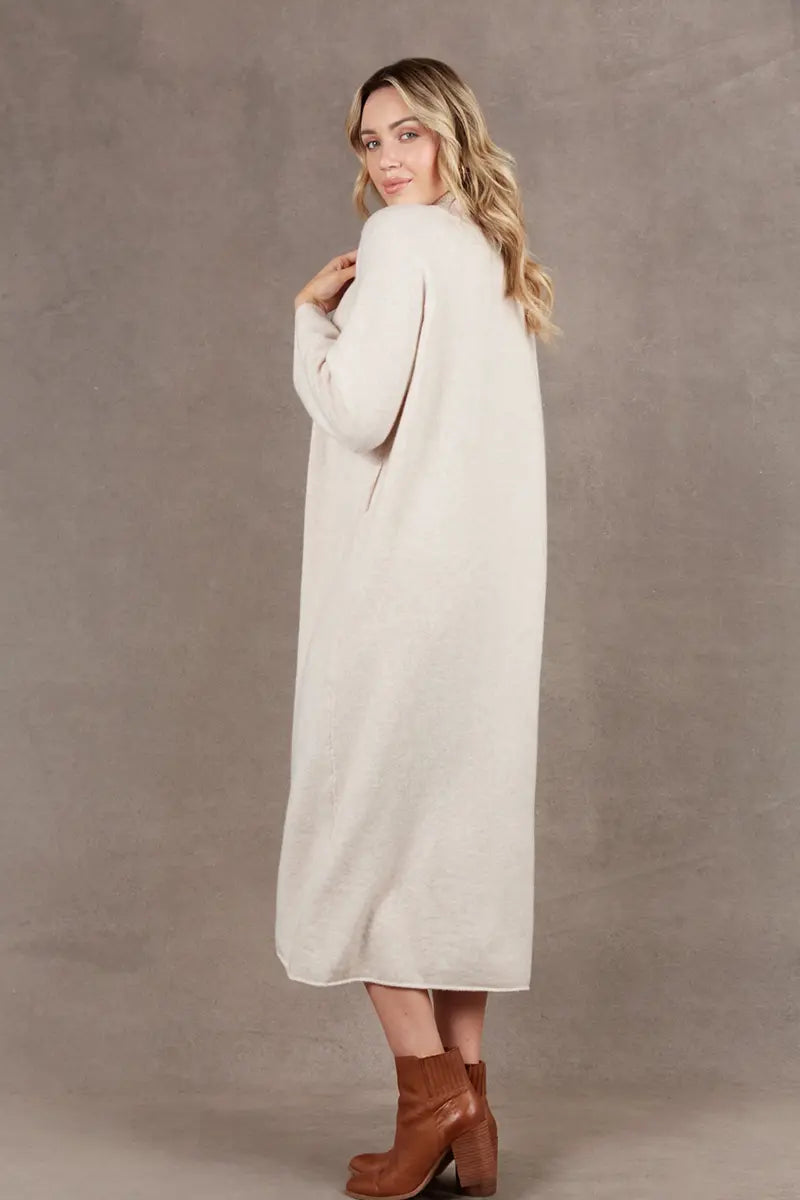 Paarl Tie Knit Dress in Oat by Eb & Ive back view without the waist tie
