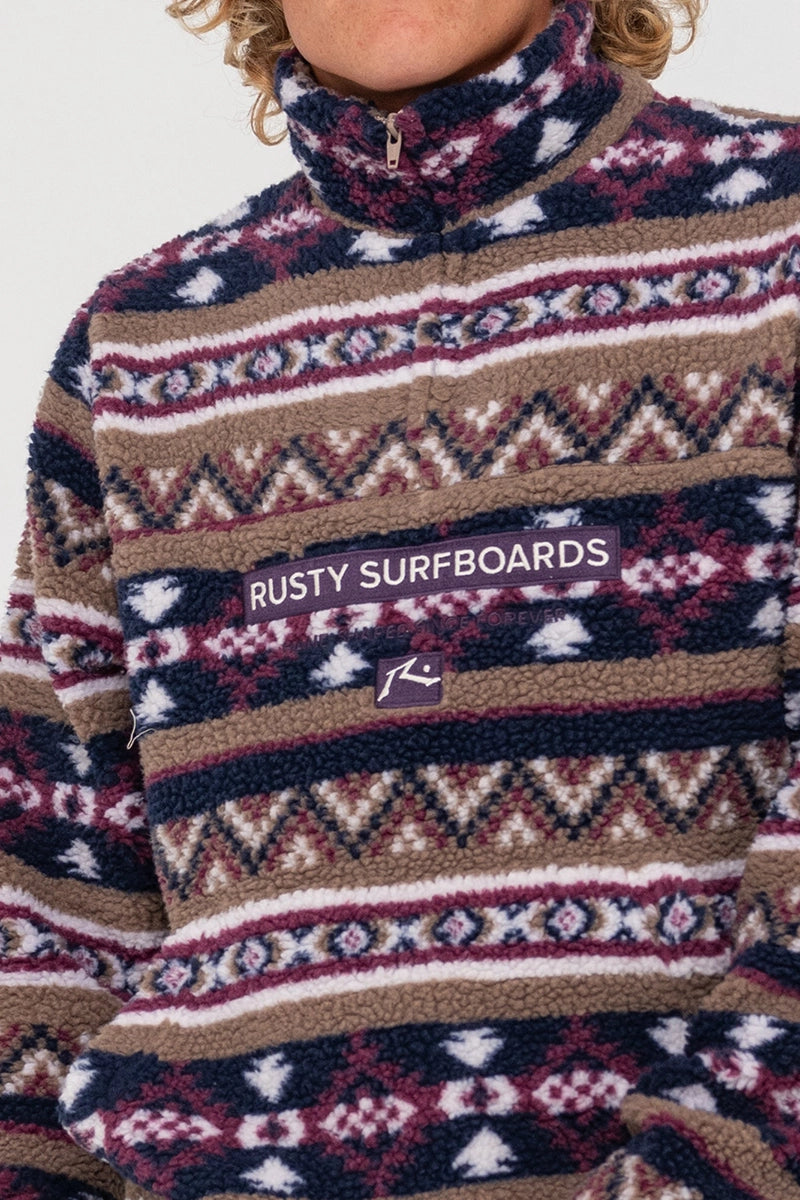 Rusty Mens Teka Polar Fleece 1/4 Zip in Purple Rain front detail image