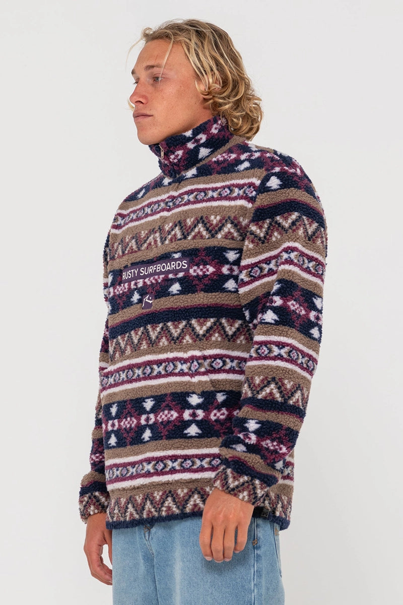 Rusty Mens Teka Polar Fleece 1/4 Zip in Purple Rain side view