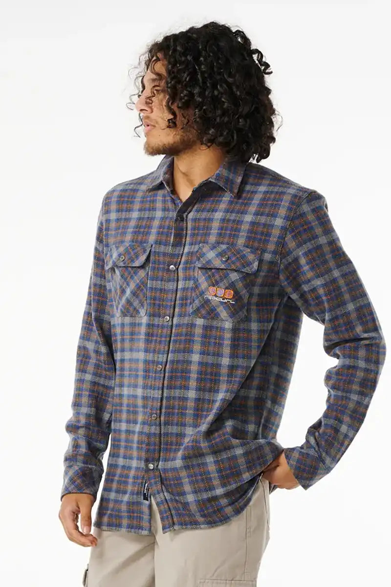 Rip Curl Archive Ocean Tech Flannel in Cobalt Navy Side View