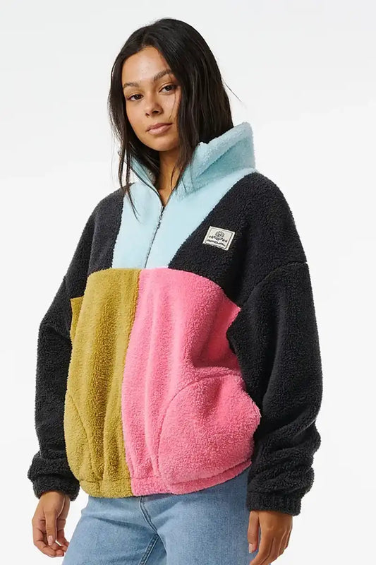 Rip Curl Block Party Polar Fleece in Washed Black front view