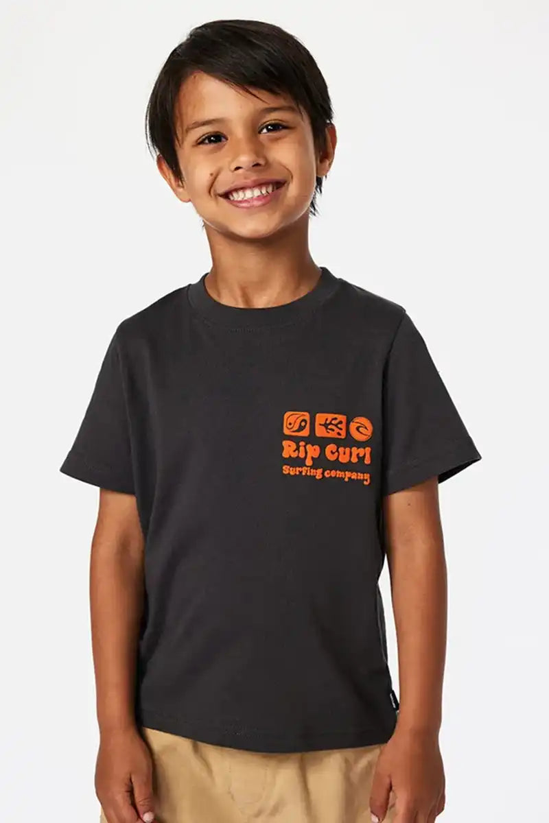 Rip Curl Boys Tube Icon Tee in Washed Black front view
