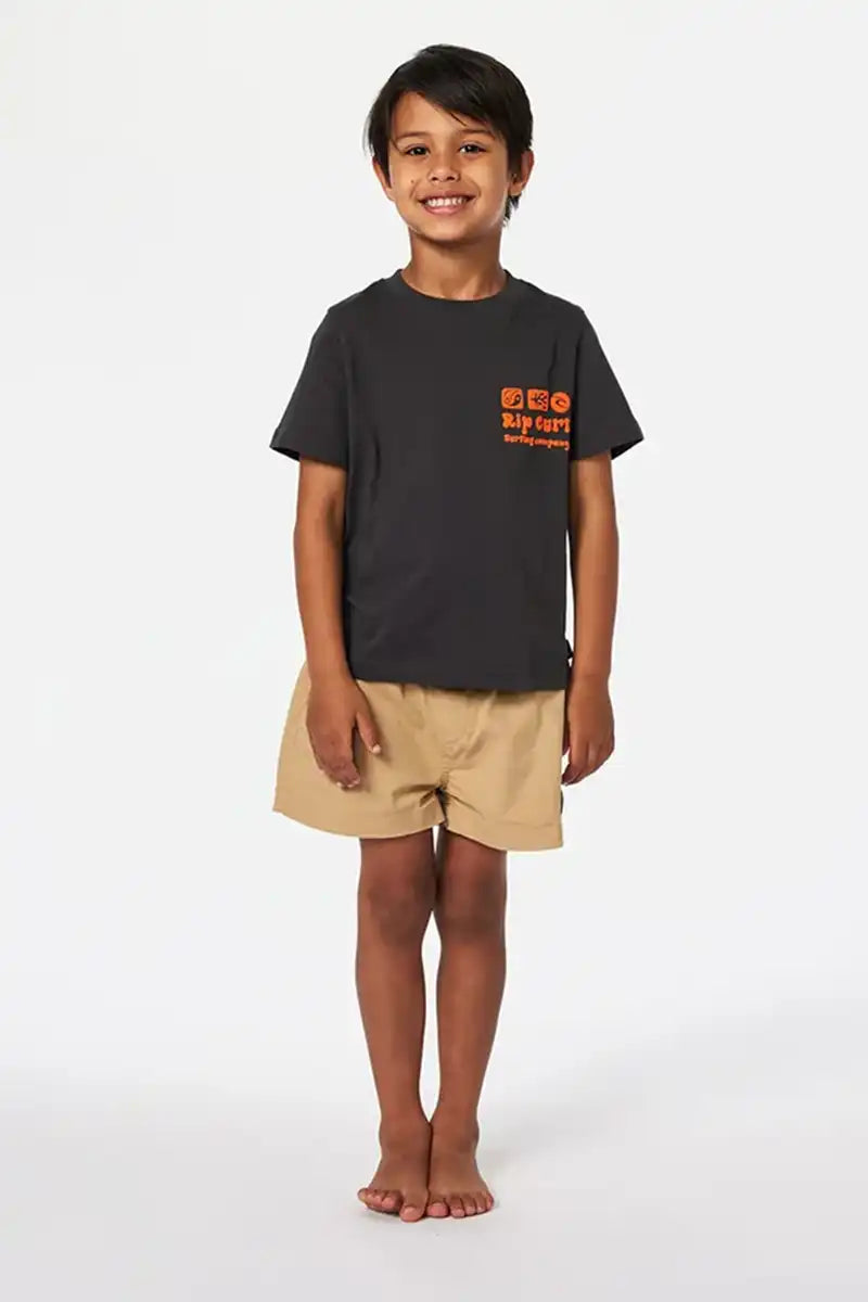 Rip Curl Boys Tube Icon Tee in Washed Black full model view