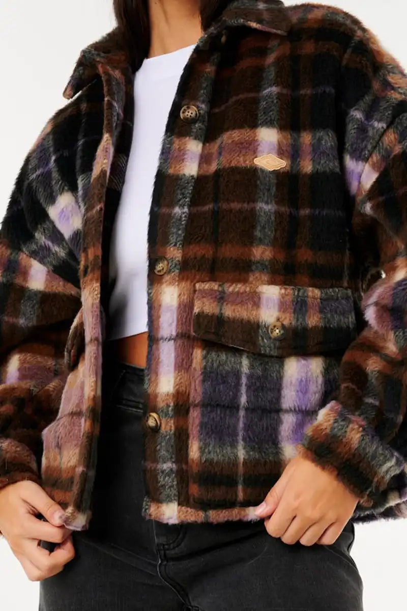 Rip Curl Cala Nights Check Jacket close up view of pockets and buttons