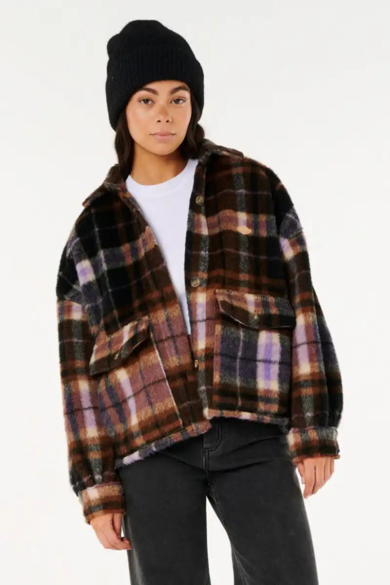 Rip Curl Cala Nights Check Jacket front view with jacket open