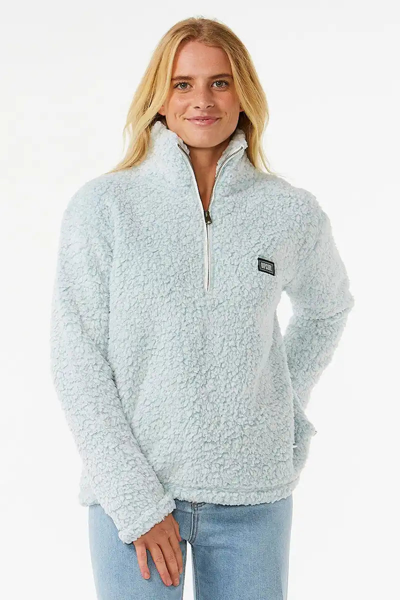 Rip Curl Dark n Stormy 1/4 Zip Crew Jumper in Blue front on view