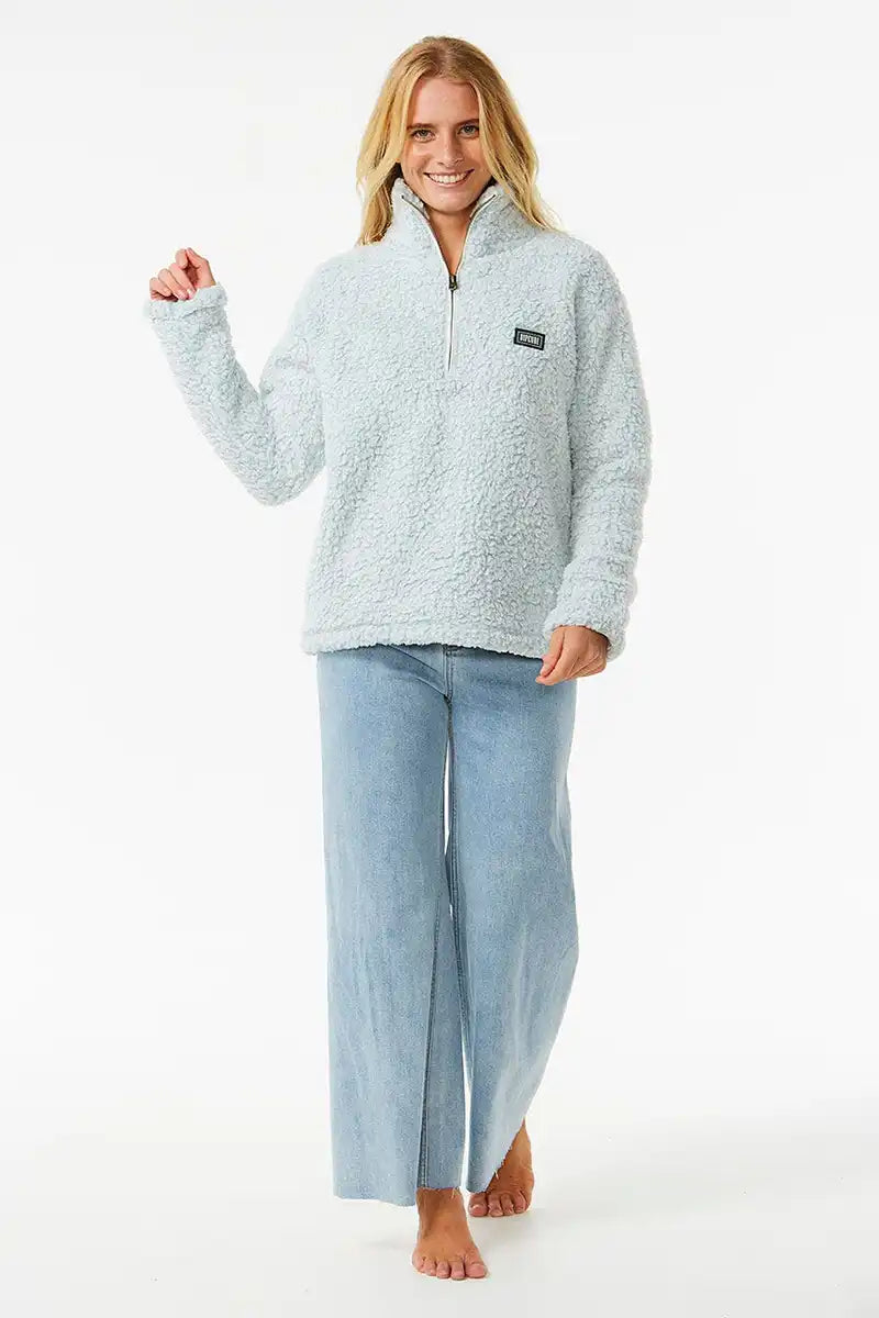 Rip Curl Dark n Stormy 1/4 Zip Crew Jumper in Blue full model view front