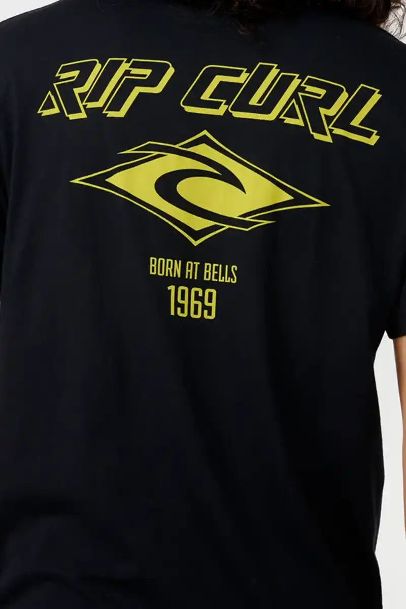 Rip Curl Fade Out Icon Tee in Black Lime back detail logo view