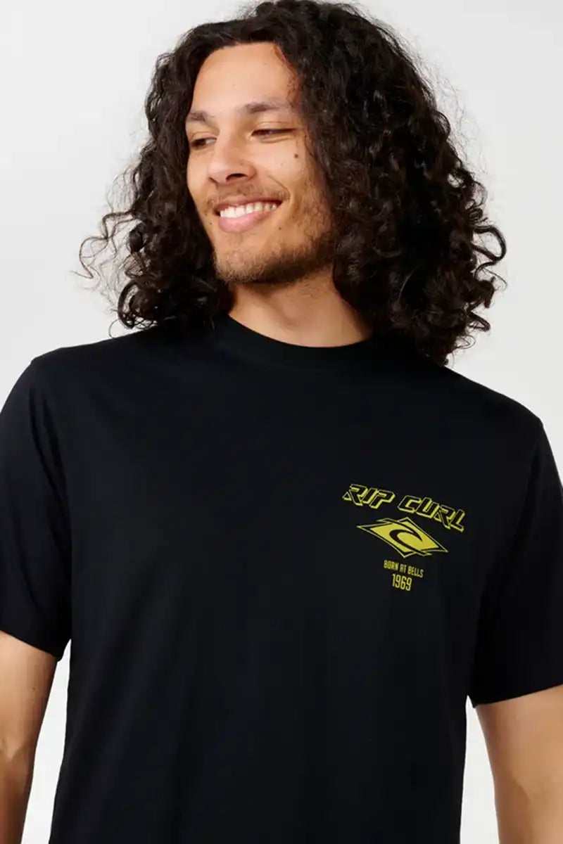 Rip Curl Fade Out Icon Tee in Black Lime front detail view