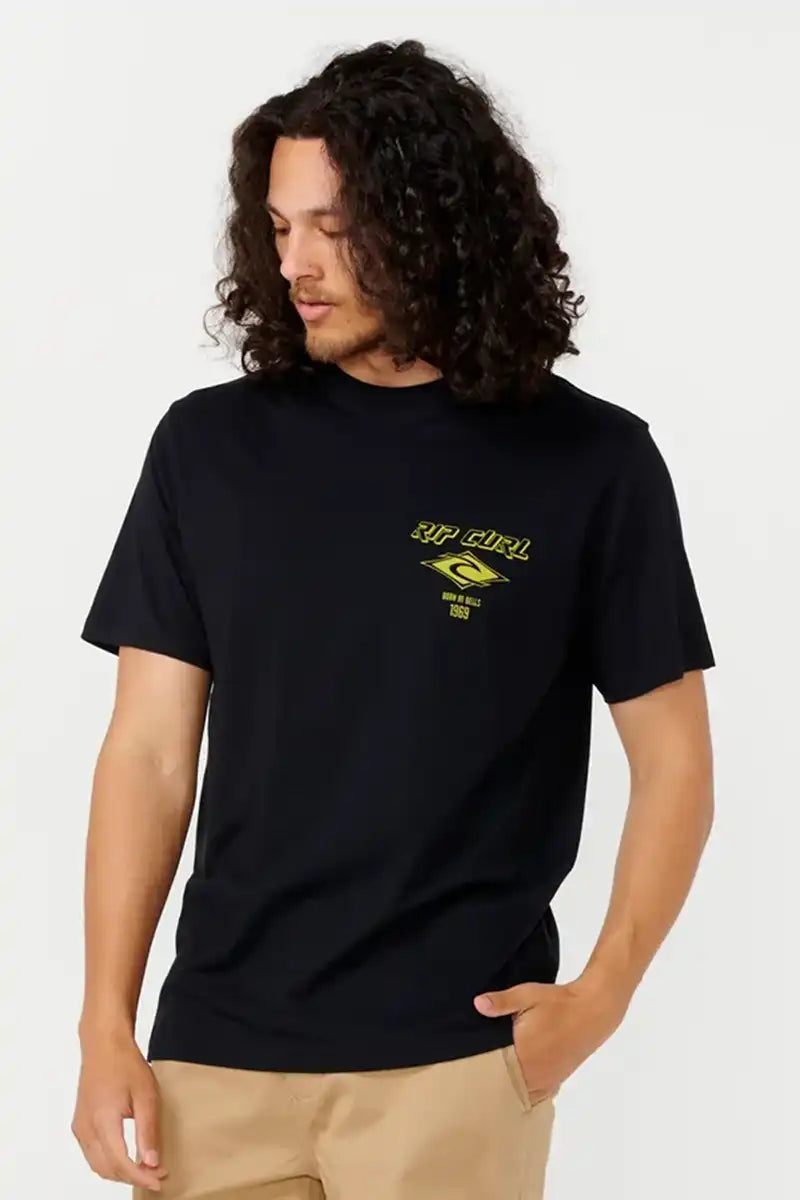 Rip Curl Fade Out Icon Tee in Black Lime side view