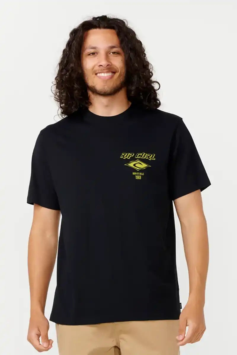 Rip Curl Fade Out Icon Tee in Black Lime front view