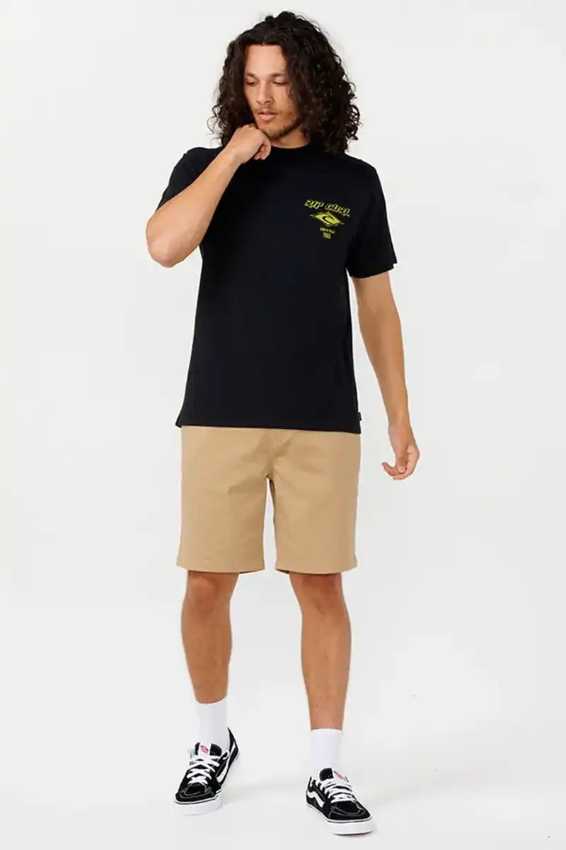 Rip Curl Fade Out Icon Tee in Black Lime full model front view