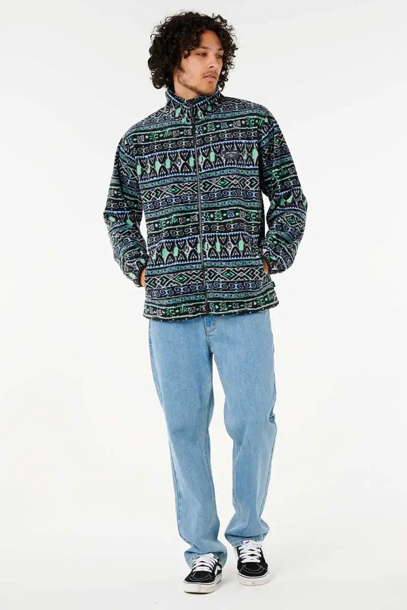 Rip Curl Fun Times Polar Fleece in Black Grey front full model view