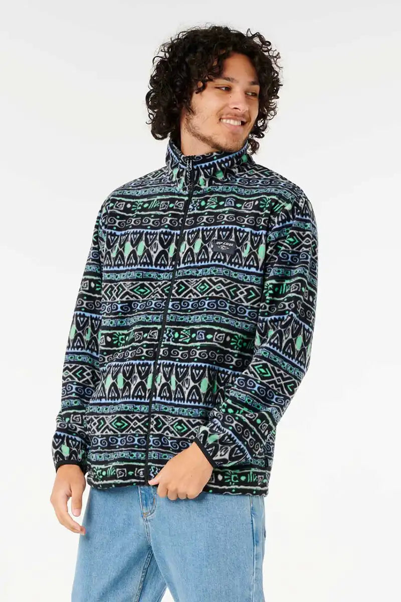 Rip Curl Fun Times Polar Fleece in Black Grey front 3/4 view