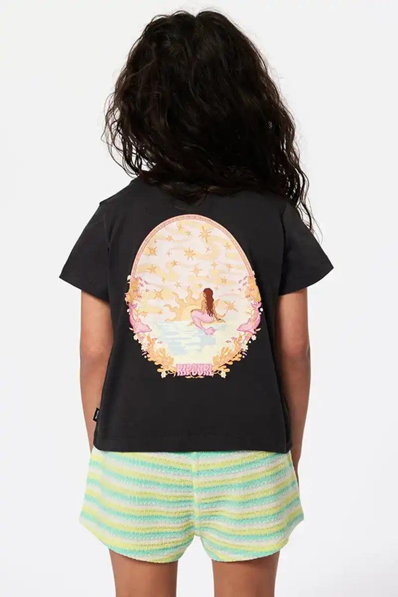 Rip Curl Girls Tee - Sunkissed Dreams in Washed Black back view
