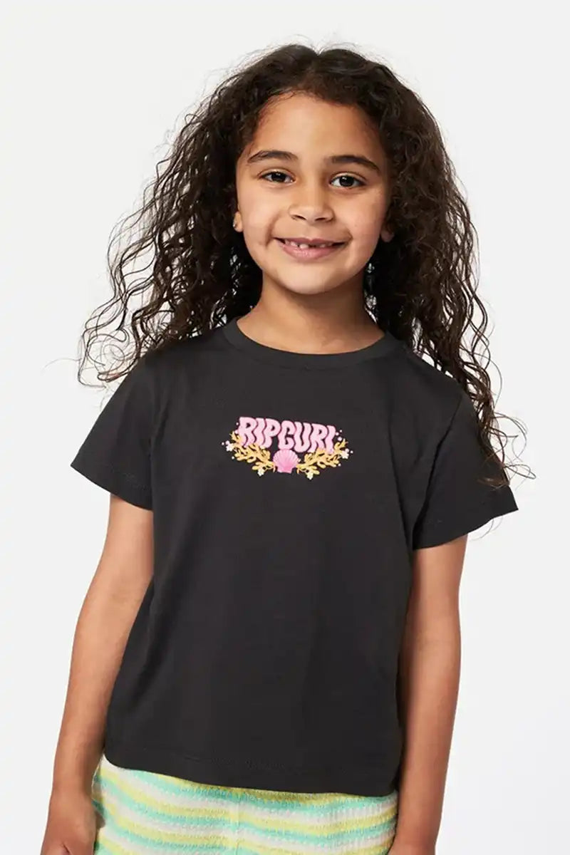 Rip Curl Girls Tee - Sunkissed Dreams in Washed Black front view