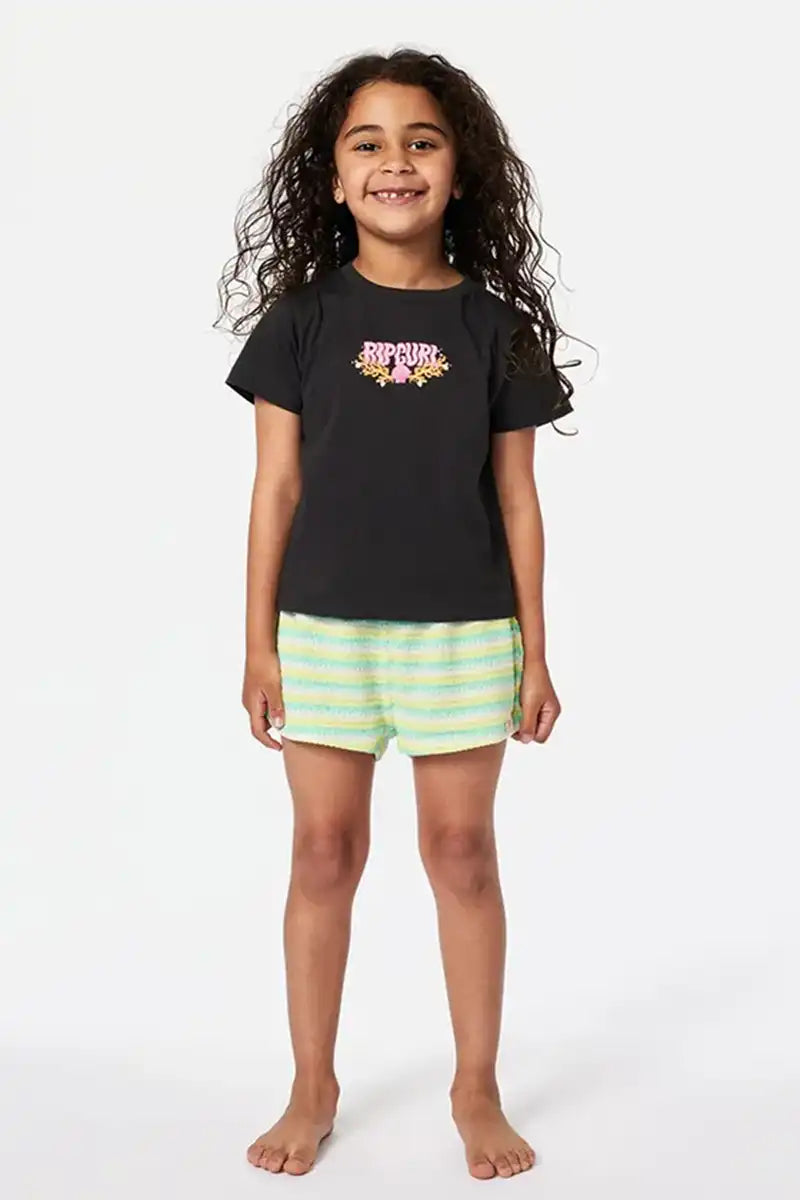 Rip Curl Girls Tee - Sunkissed Dreams in Washed Black full model front view