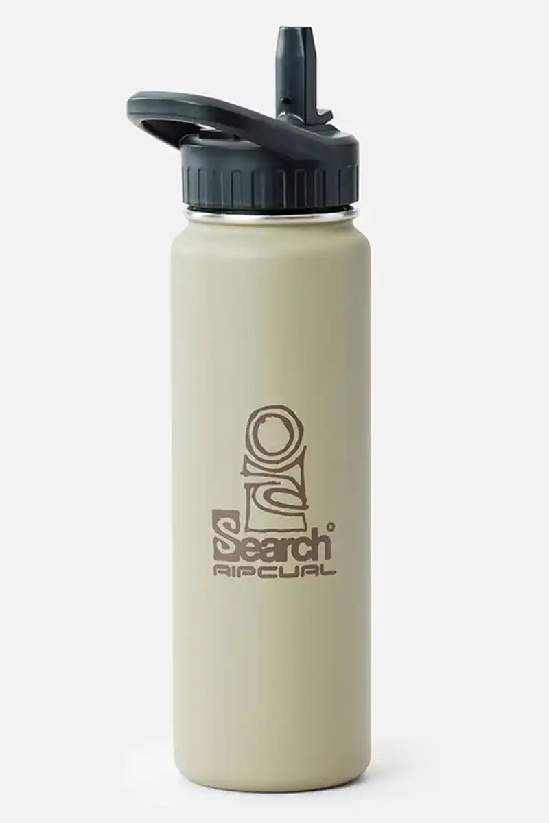 Rip Curl Logo Drink Bottle 710ml in Sand Dune with drink straw lid on