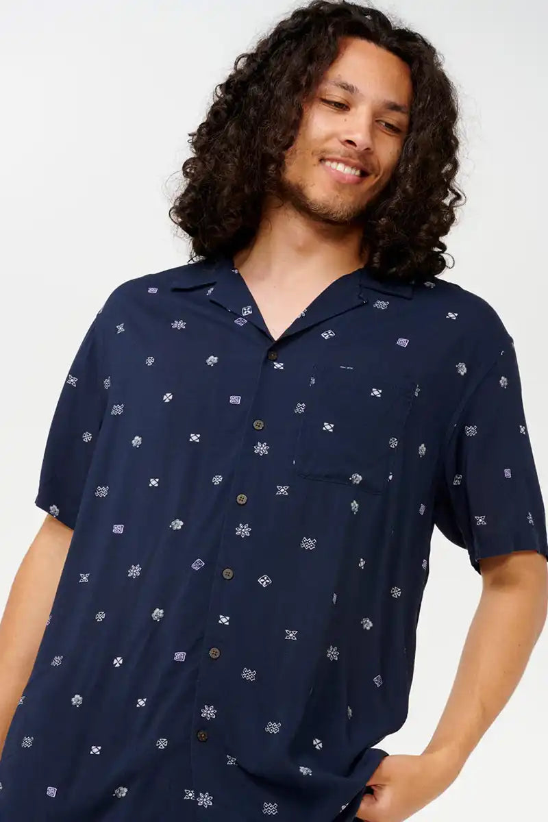 Rip Curl Hoffman Micro Short Sleeve Shirt in Navy front feature view