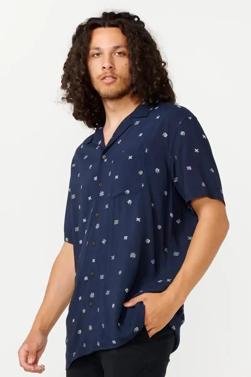 Rip Curl Hoffman Micro Short Sleeve Shirt in Navy side view