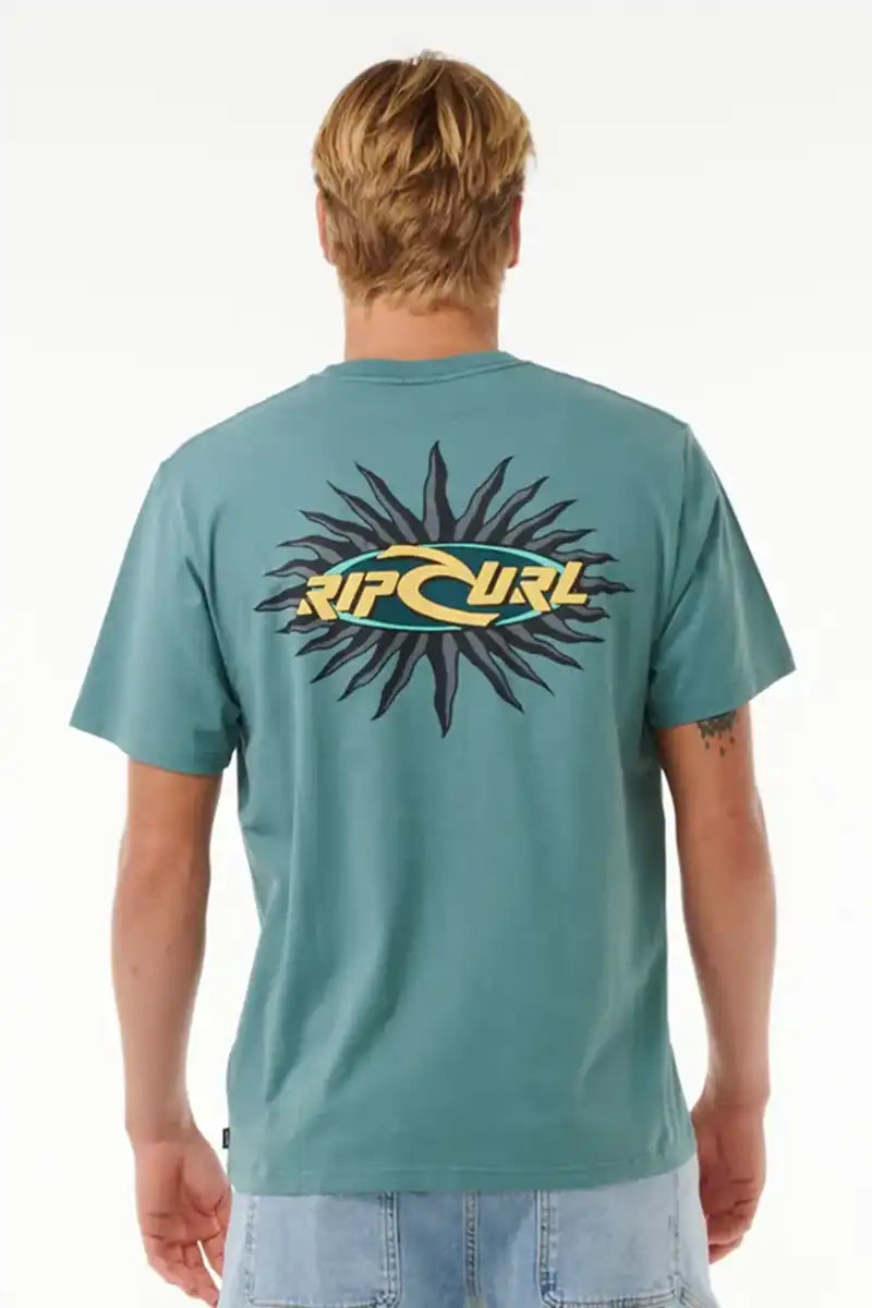 Rip Curl Men's Quest Oval Burst Tee in Blue Stone back view