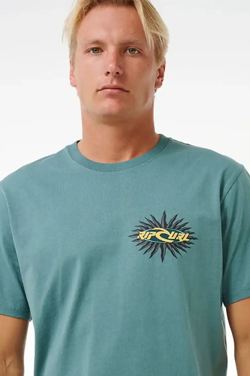 Rip Curl Men's Quest Oval Burst Tee in Blue Stone detail of front print