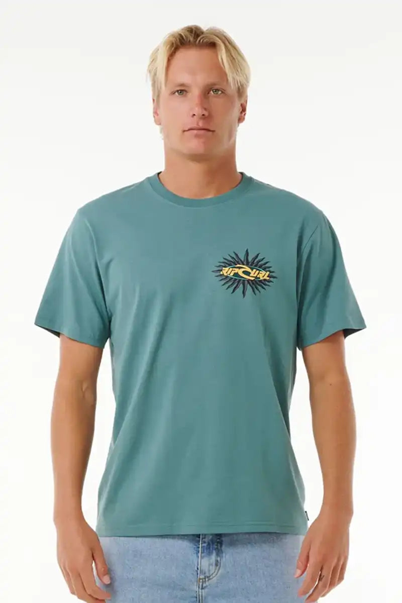 Rip Curl Men's Quest Oval Burst Tee in Blue Stone front view