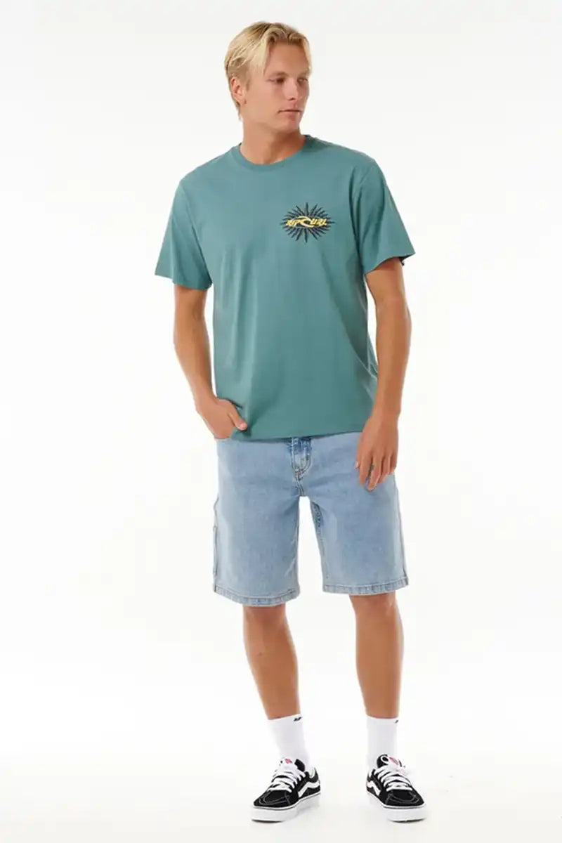 Rip Curl Men's Quest Oval Burst Tee in Blue Stone full model front view