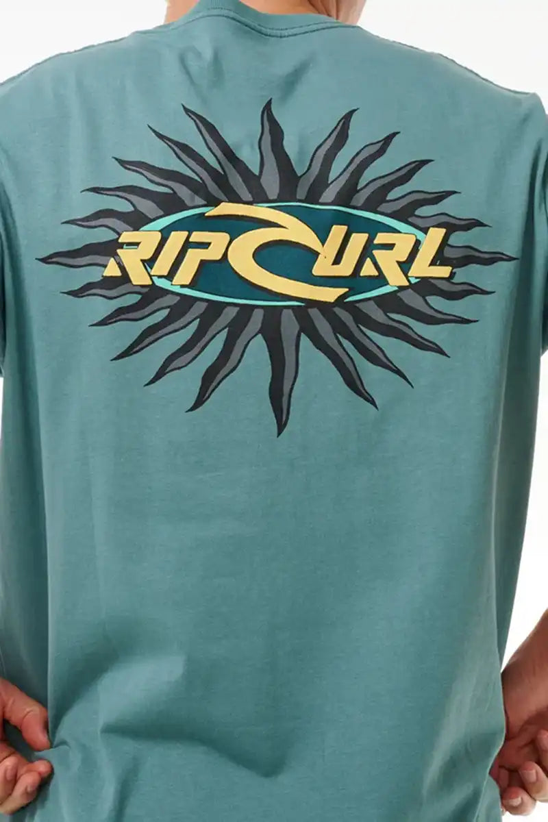 Rip Curl Men's Quest Oval Burst Tee in Blue Stone detail view of back print