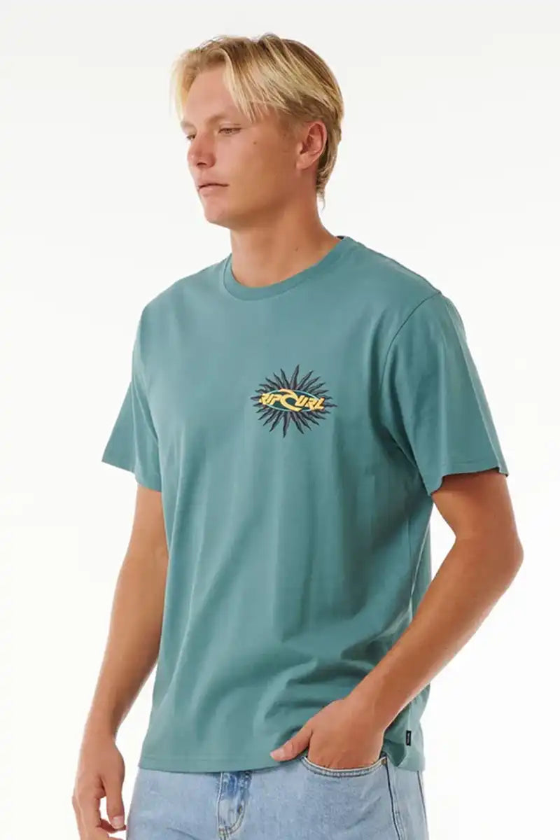 Rip Curl Men's Quest Oval Burst Tee in Blue Stone side view