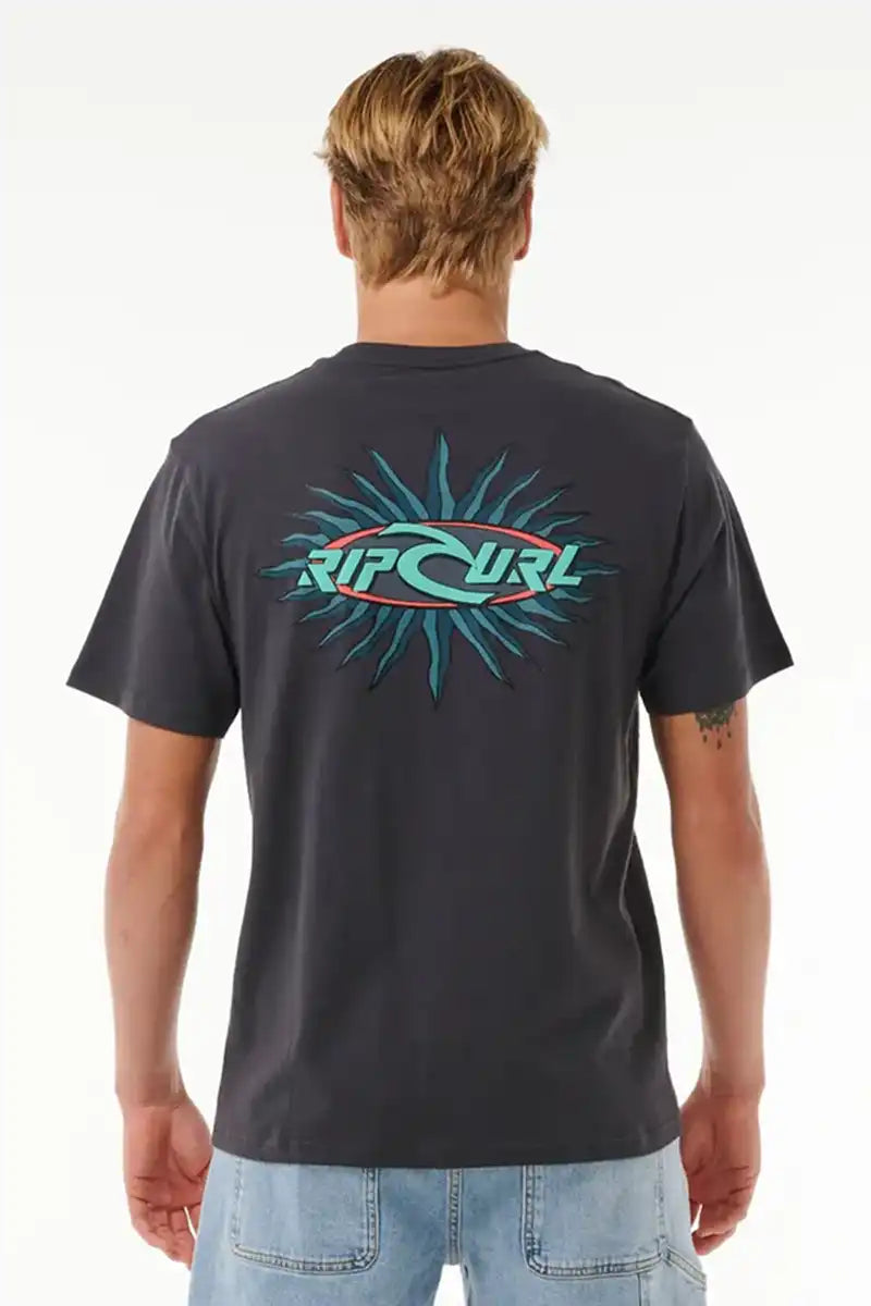 Rip Curl Men's Quest Oval Burst Tee in Washed Black back view