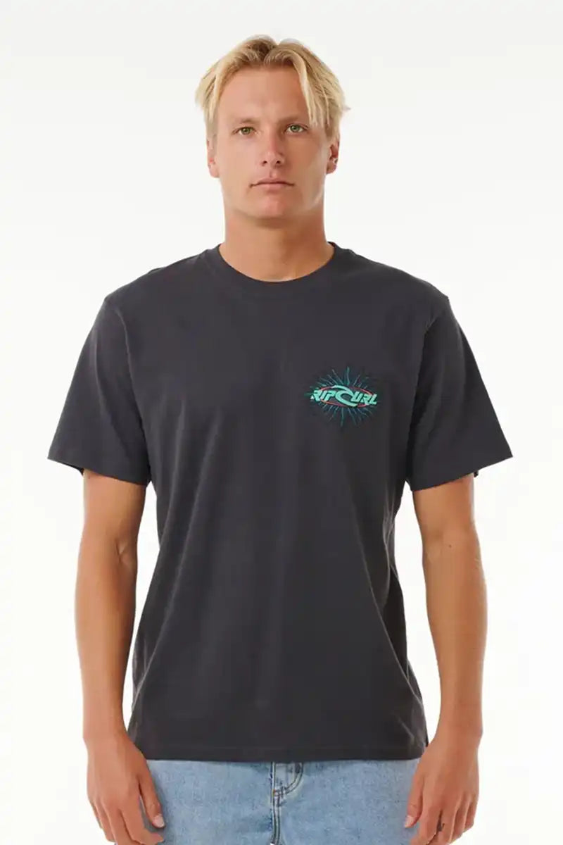 Rip Curl Men's Quest Oval Burst Tee in Washed Black front