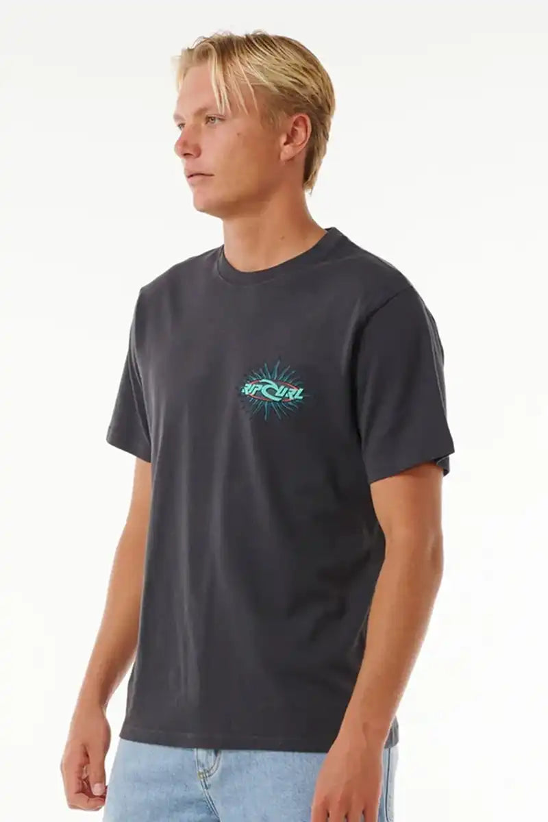 Rip Curl Men's Quest Oval Burst Tee in Washed Black side view