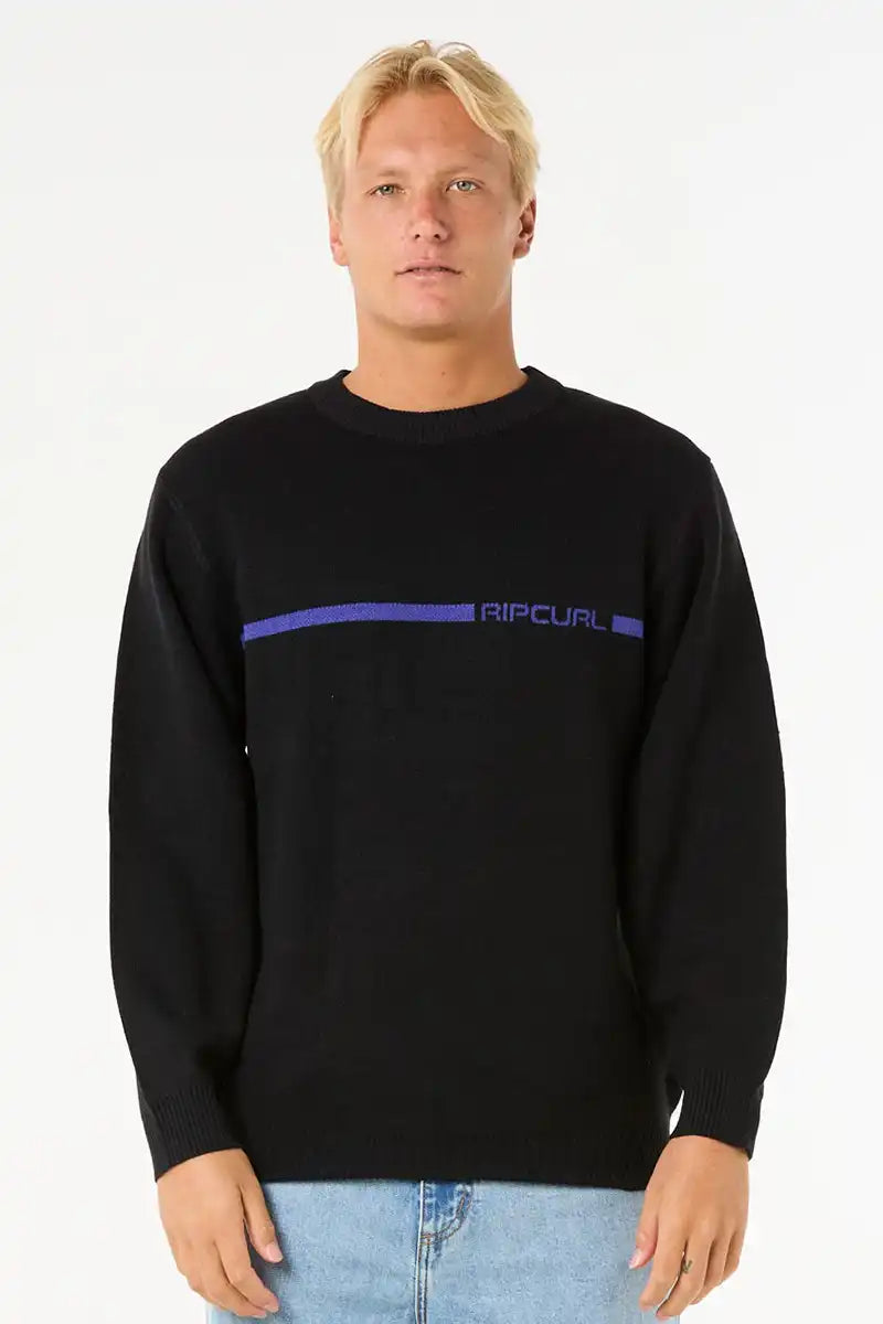 Rip Curl Mens Search Dosed Crew Jumper in Black front on view