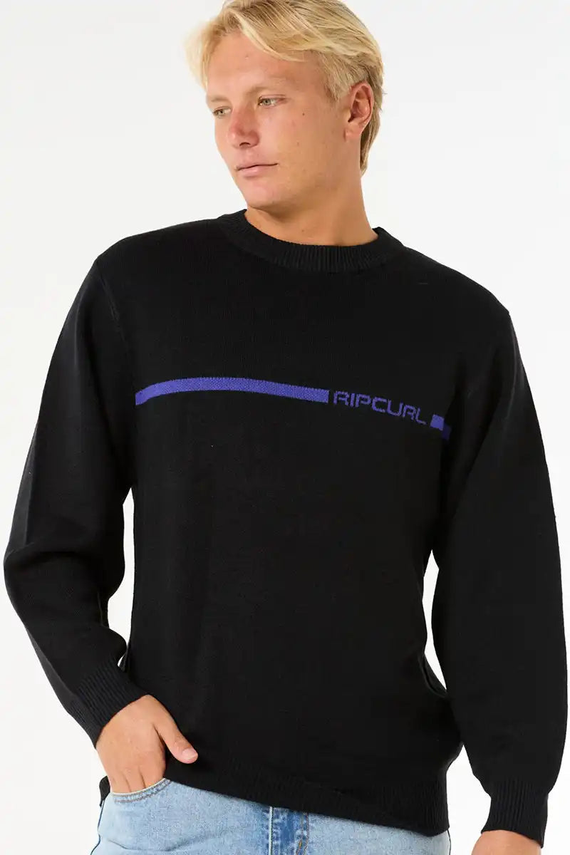 Rip Curl Mens Search Dosed Crew Jumper in Black front view