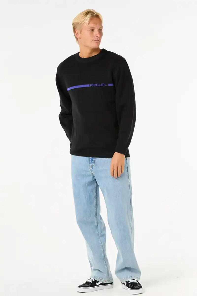 Rip Curl Mens Search Dosed Crew Jumper in Black front full model view