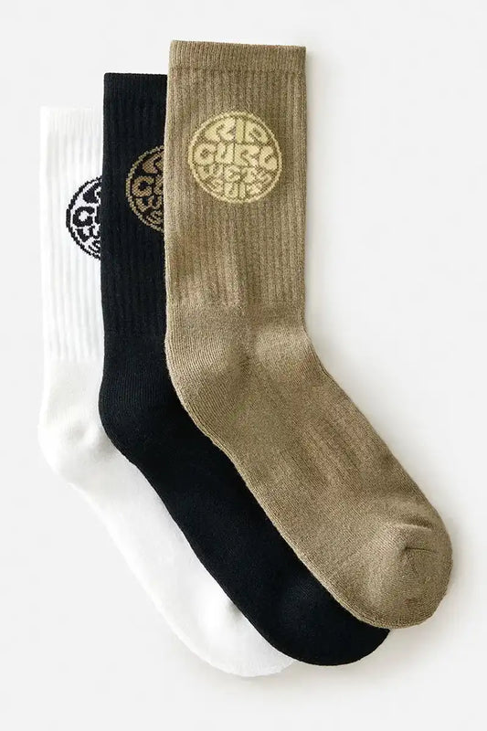 Rip Curl Mens Wetty Crew Sock - 3 Pack in Washed Moss side view
