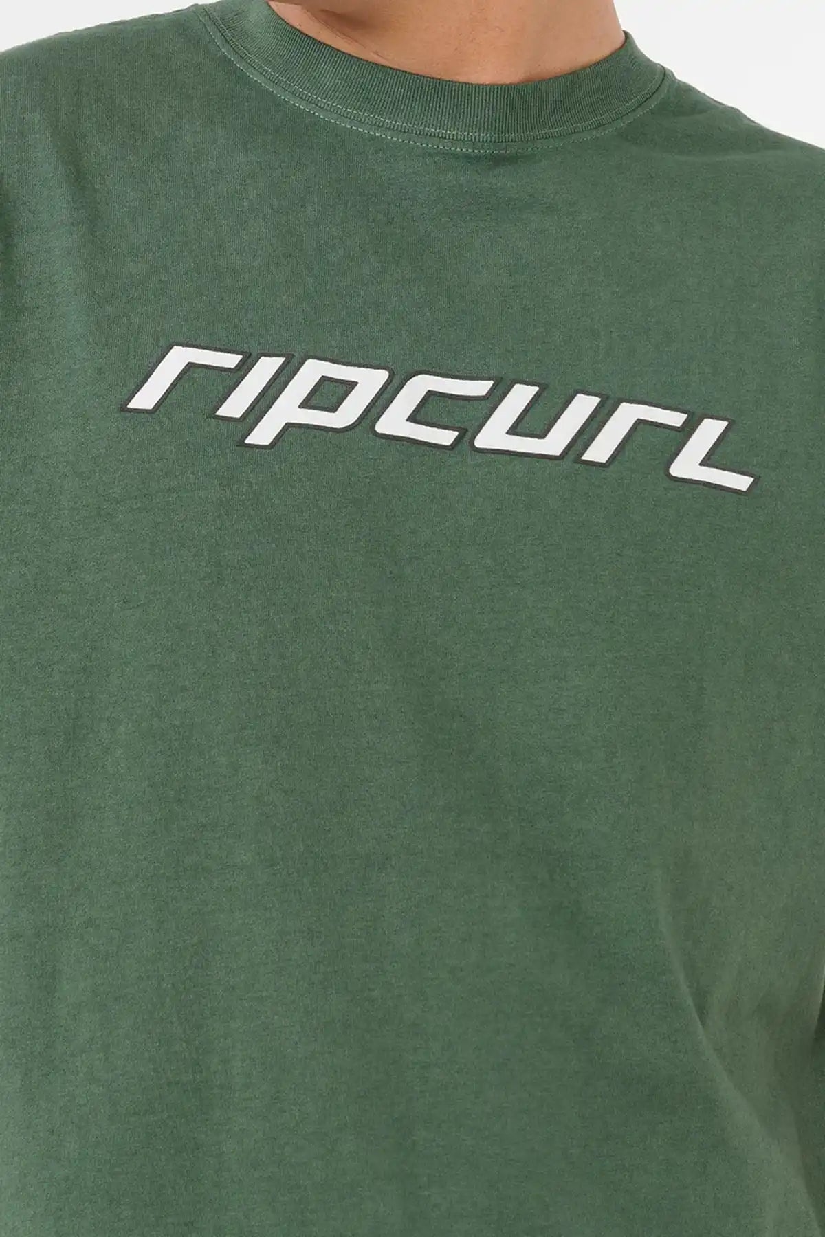 Rip Curl Nu Dosed Tee in Mountain Green with Rip Curl logo detailed view