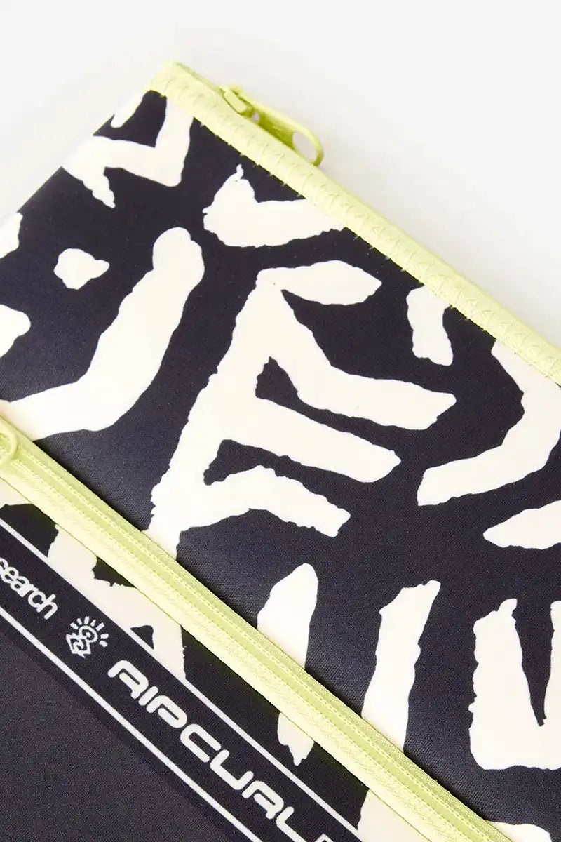 Rip Curl Pencil Case XL Variety in Washed Black front print and zip closure detail