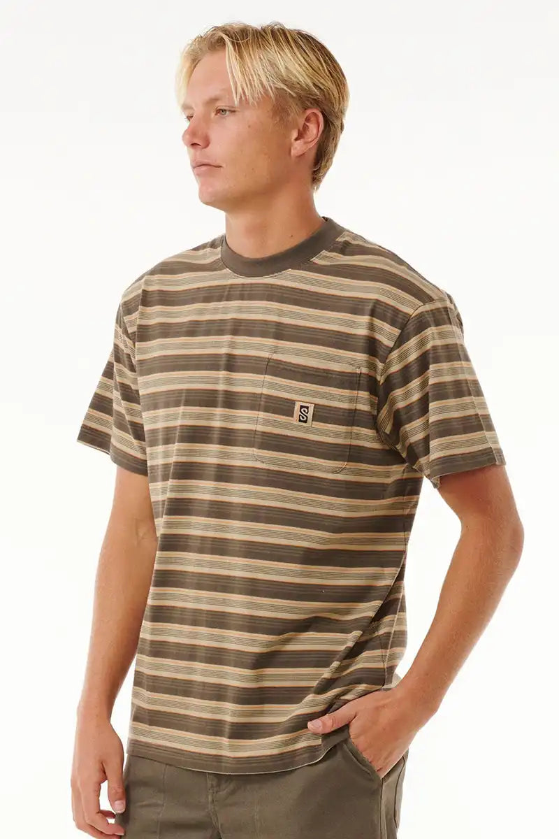 Rip Curl Search Stripe Tee in Deep Rock 3/4 view