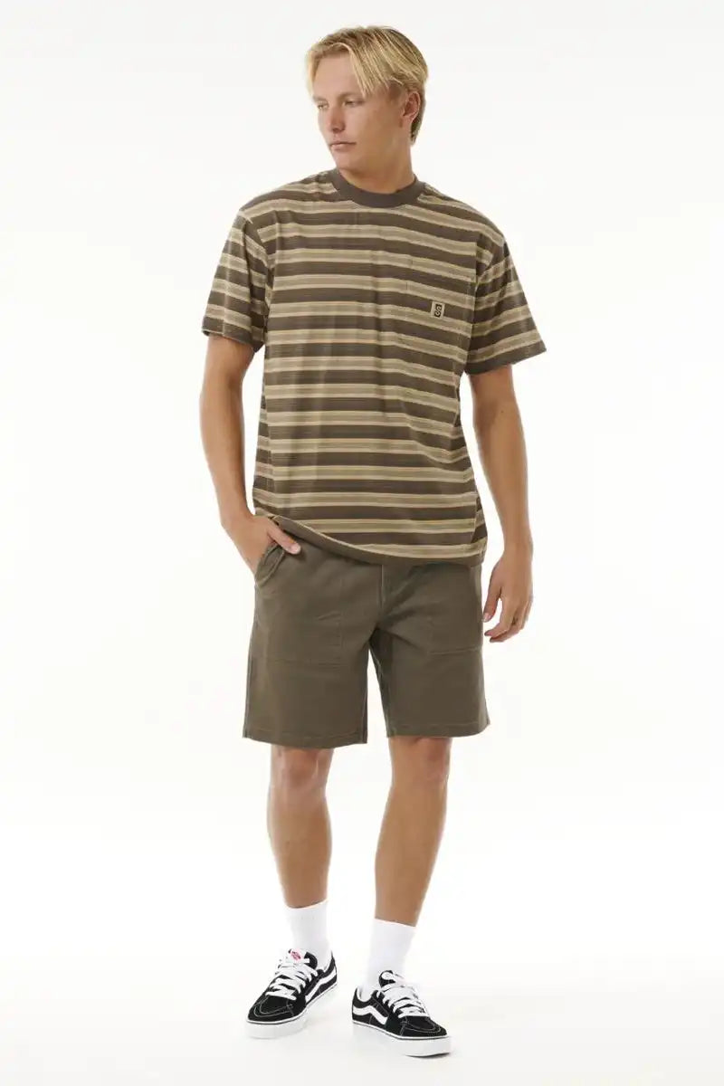 Rip Curl Search Stripe Tee in Deep Rock full model front view